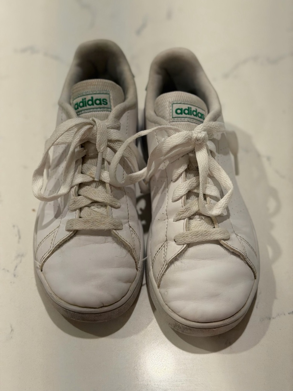 adidas Kids White Sneakers with Green Logo